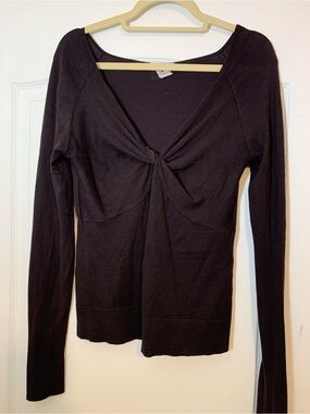 ADEC2 by Philippe ADEC Brown Twist Front V Neck Long Sleeve Top M